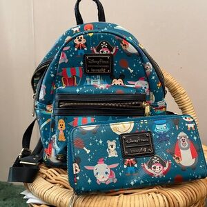 Loungefly Disney Parks Teal Backpack and Wallet Set